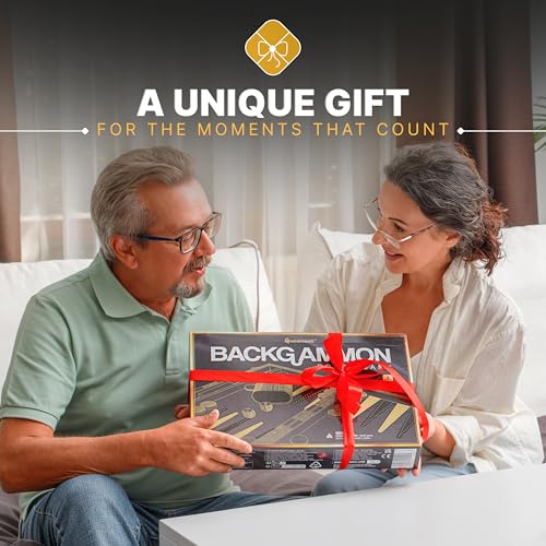 Image of Large Black Backgammon Sets for Adults - Classic Board Games for 2 Players Adults and Kids - Premium Backgammon Set 15 Inch Board and 32 Backgammon Pieces in Quality PU Leather Case