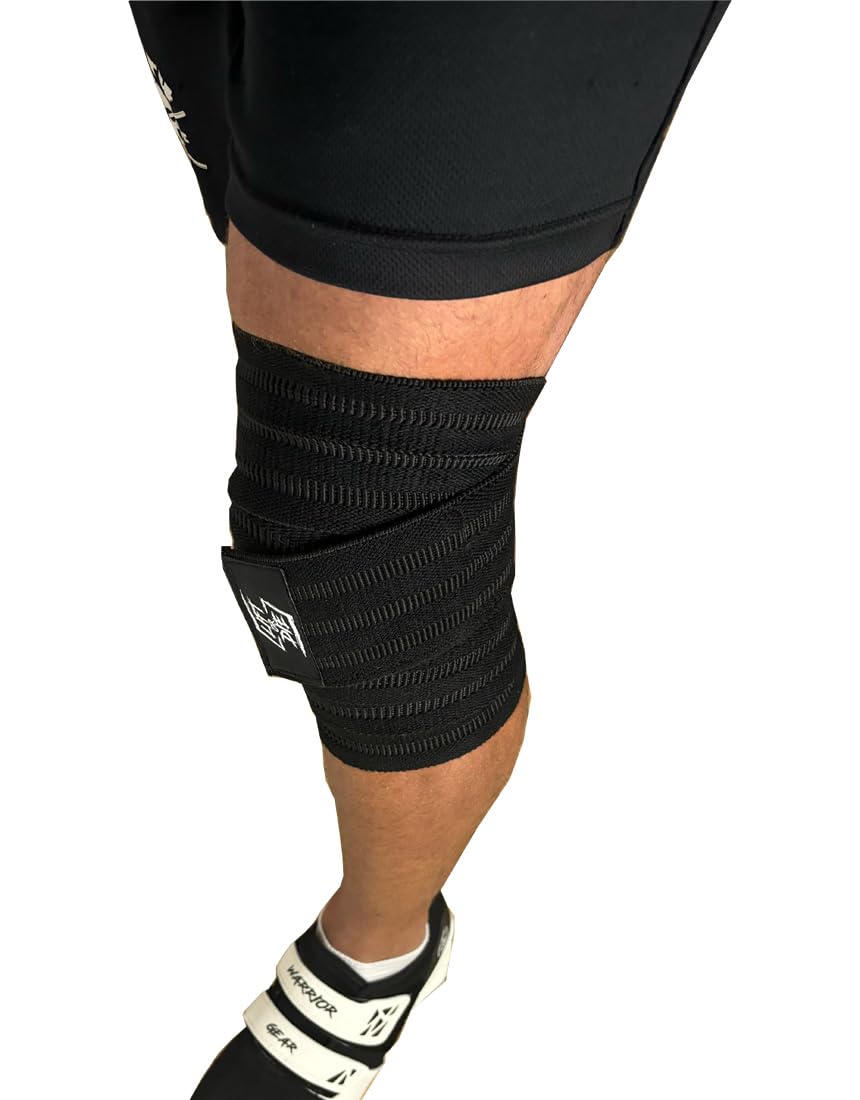 Paire de Bandes de Genoux avec Bande Adhésive 200 cm | Musculation - Powerlifting - Bodybuilding | Bandes de Squat 2m avec Scratch Adhésif | Technologie Gripper | Facile d'utilisation