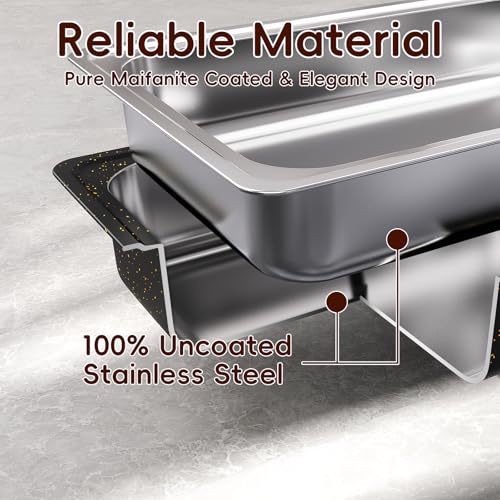 Image of Amhier 9Qt Chafing Dishes for Buffet, 4 Pack, Black | Multi-Size Food Pans, Maifanite Coating, Resisting Scratches & Stains, Foldable Frame, Stainless Steel, For Parties, Weddings