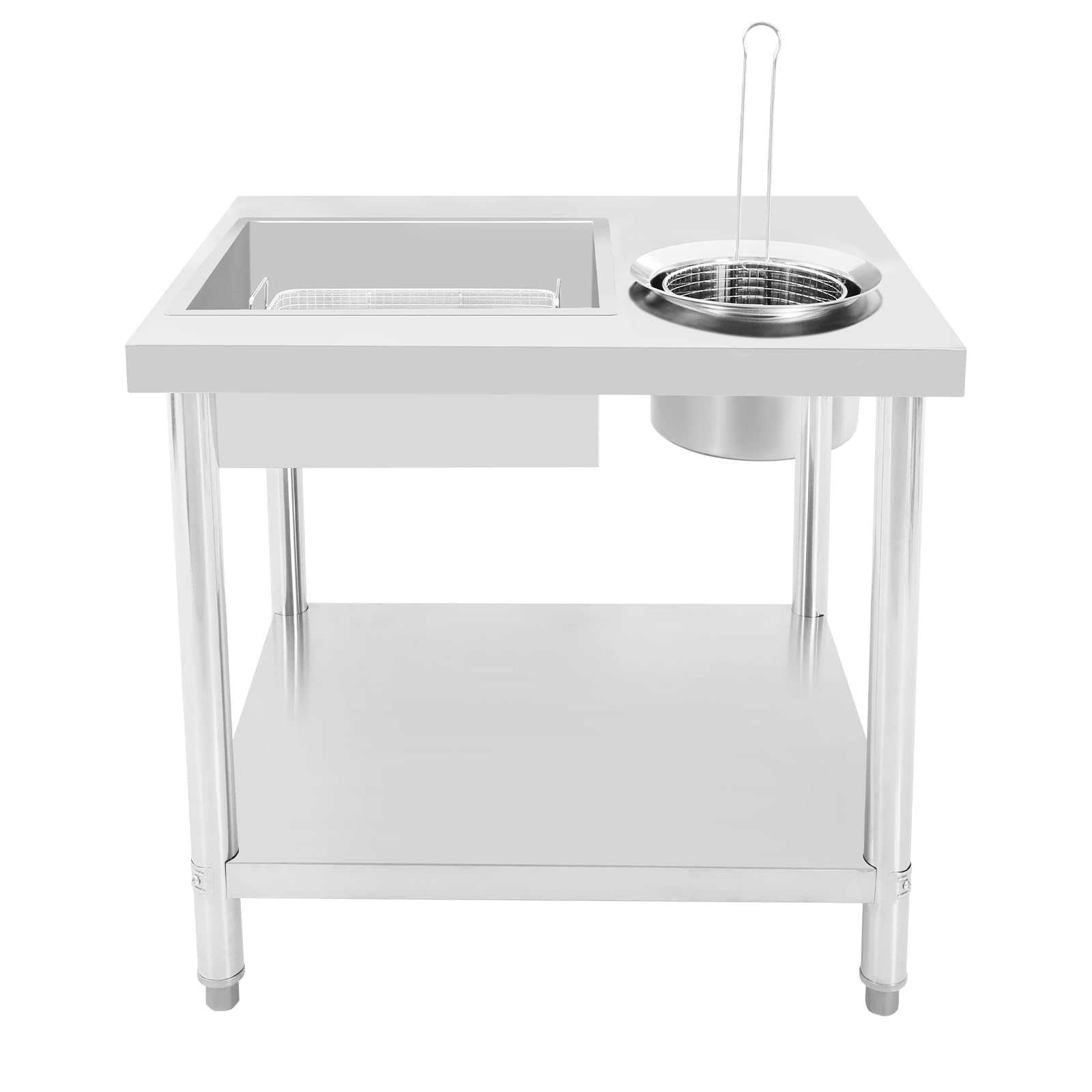 Mesa de preparación de pollo frito de plata, acero inoxidable, encimera de pollo frito, empanado, para restaurantes de pollo frito, restaurantes de comida rápida, hoteles 80 x 55 x 80 cm