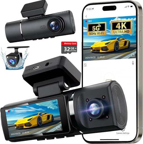 3 Channel 4K WiFi Dash Cam with 32GB Card