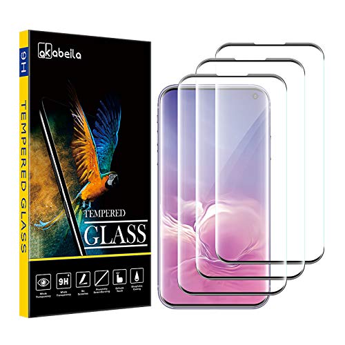 Vetro Temperato Samsung S10 Compatibile per Galaxy S10 Pellicola Protettiva 3 Pezzi Curvo Copertura Totale HD Anti Graffio Anti-bolla Durezza 9H Proteggi Schermo nero