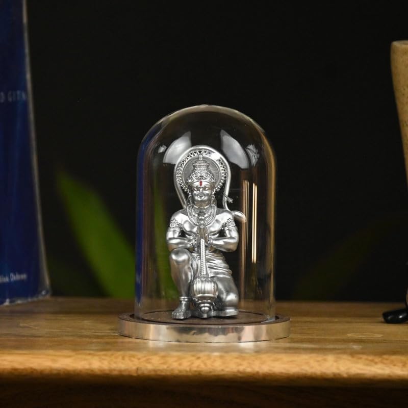 Image of Mahabali Hanuman Idol Silver Look Small Divine Murti for Mandir, Car Dashboard, Home & Office | Resin Lord Hanuman Statue for Pooja, Vastu & Festival Gifting