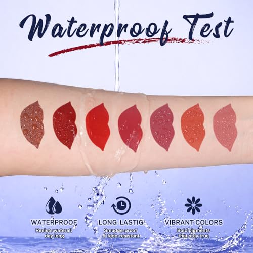 QiBest 7Pcs Matte Liquid Lipstick + 1Pcs Lip Plumper Makeup Set Kit, Pigmented Long Lasting Lip Gloss Set, Velvet Waterproof Halloween Lip Makeup Valentine's Day Gift Sets for Girls and Women