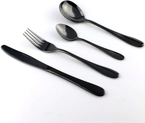 Miniatura 2 de JASHII 4 piezas de acero inoxidable 304 pulido espejo negro vajilla cuchillo tenedor cuchara vajilla juego de cubiertos de cocina
