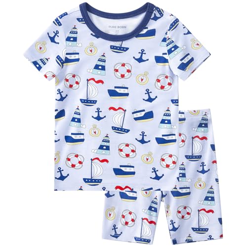 pureborn Toddler Viscose from Bamboo Pajama Set Boys Pjs Sailing Boat 3T