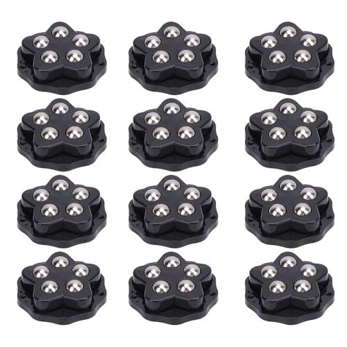 12PCS Self Adhesive Caster Wheels with Brake Pads 360 Degree Rotation Heavy Duty Furniture Casters for Appliances Bookcase Nightstand Planters (Black)