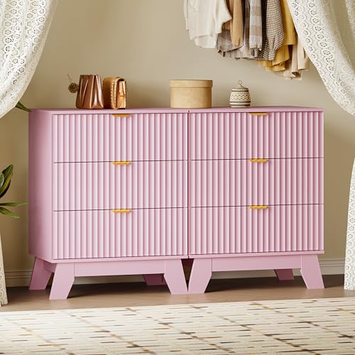 Image of BORNOON Fluted 3 Drawer Dresser, 30.3 inch Tall Compact Modern Boho Chest of Drawers, Wooden Storage Cabinet for Bedroom, Living Room, Entryway, Curved Profile Design