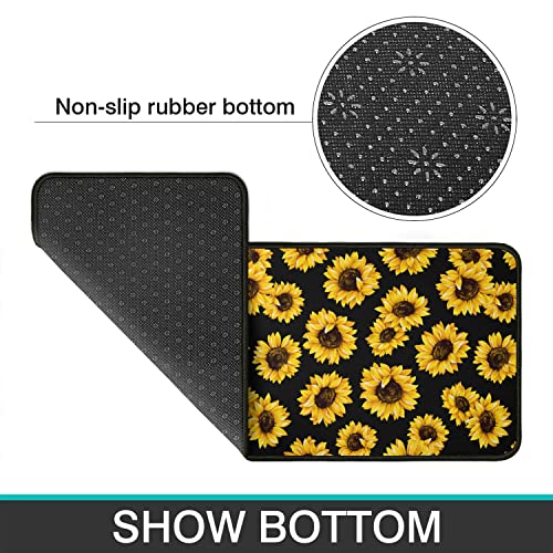 Roszwtit Sunflower Kitchen Rugs And Mats Set Of 2, Black Sunflowers Non-Slip Backing Kitchen Rug, Kitchen Sets Low-Profile Washable Floor Mat For Home Kitchen Decor - 17X29 And 17X47 Inch #TOP4