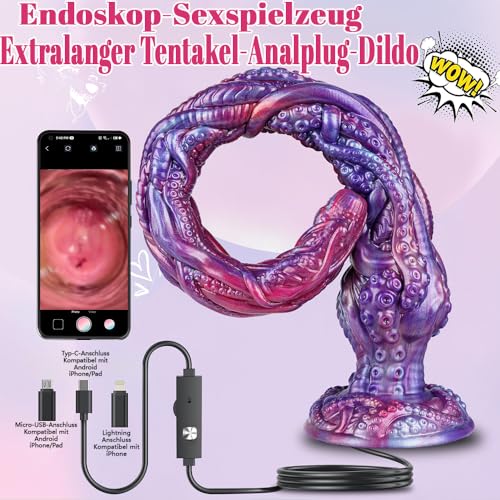 50cm Extra Lang Tentakel Anal Dildo mit Saugnapf & Endoskopfunktion Fantasie Silikon Monster Dildos Realistisch Analdildo G-Punkt Prostata Stimulation Sexspielzeug Analplug für Männer Frauen Anfänger