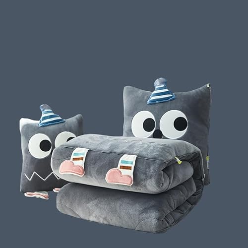 新しい厚い漫画ミルクベルベット枕キルトオフィス昼休み車のソファクッションキルト 気持ちいい ふわふわ 妊婦 男女兼用 毛布 シングル 冬用 ブランケット マイクロファイバー 柔らかく肌触り フランネル 洗える 静電防止 四季適用 (グレー,50*50展開時