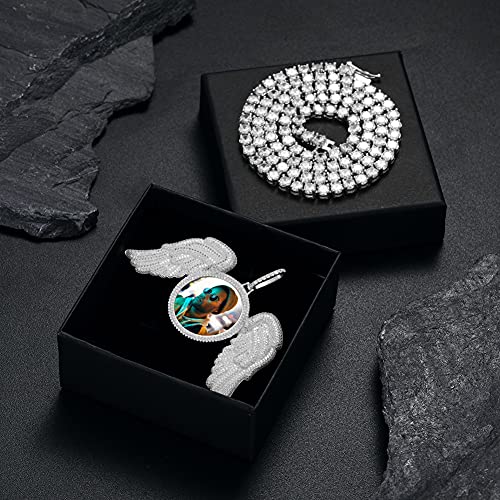 Big Angel Wings Photo Necklaces Picture Charm With Diamond Pendant With Memorial Image 925 Sterling Silver Chain Necklace Gift For Women Man Boys Girls Photo Necklace Customized With 24In Tennis Chain #TOP2