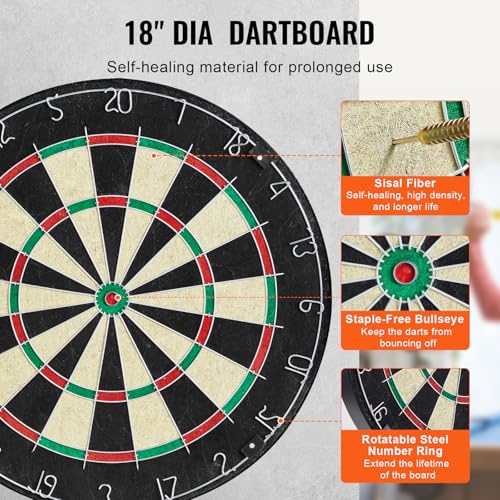 VEVOR Dartboard spielbereites Paket, Dartboard-Schrankset in offizieller Größe, Dartscheibe 45 x 3,8 cm, Dartschrank mit Stahlspitze, komplett mit sämtlichem Zubehör, für Cricket-Spiele