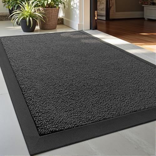 DEXI Front Door Mat Outside Entrance Heavy Duty Rubber Doormat Stain and Fade Resistant Low Profile Easy Clean Patio for Entryway 50 x 80 cm Grey
