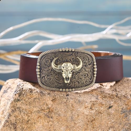 Image of Turquoise Belt Buckle for Men Western Texas Longhorn Bull Rodeo Belt Buckle American Cowboy Chic Gift