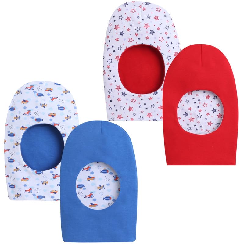 Baby Eli Pure Cotton Reversible Monkey Cap - Pack of 2 Blue