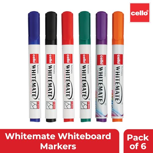 Cello Whitemate Whiteboard BoldMarkers | Set of 6 | Assorted Ink Colours | Whiteboard Marker with Easily Erasable Ink | Refillable Whiteboard Markers Markers (Image - 3)