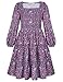 GRACE KARIN Fall Long Sleeve Dresses for Girls Purple Floral Smock Ruffle Tiered Holiday A-Line Button Front Fashion Dress Size 7-8