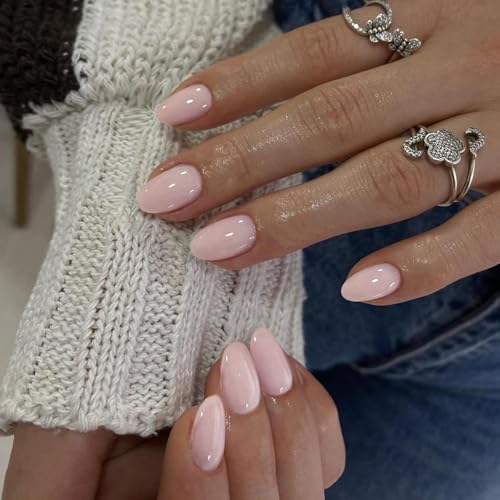 Dusty Baby Pink Press on Nails Short Oval Round Nails Glue on, SX...