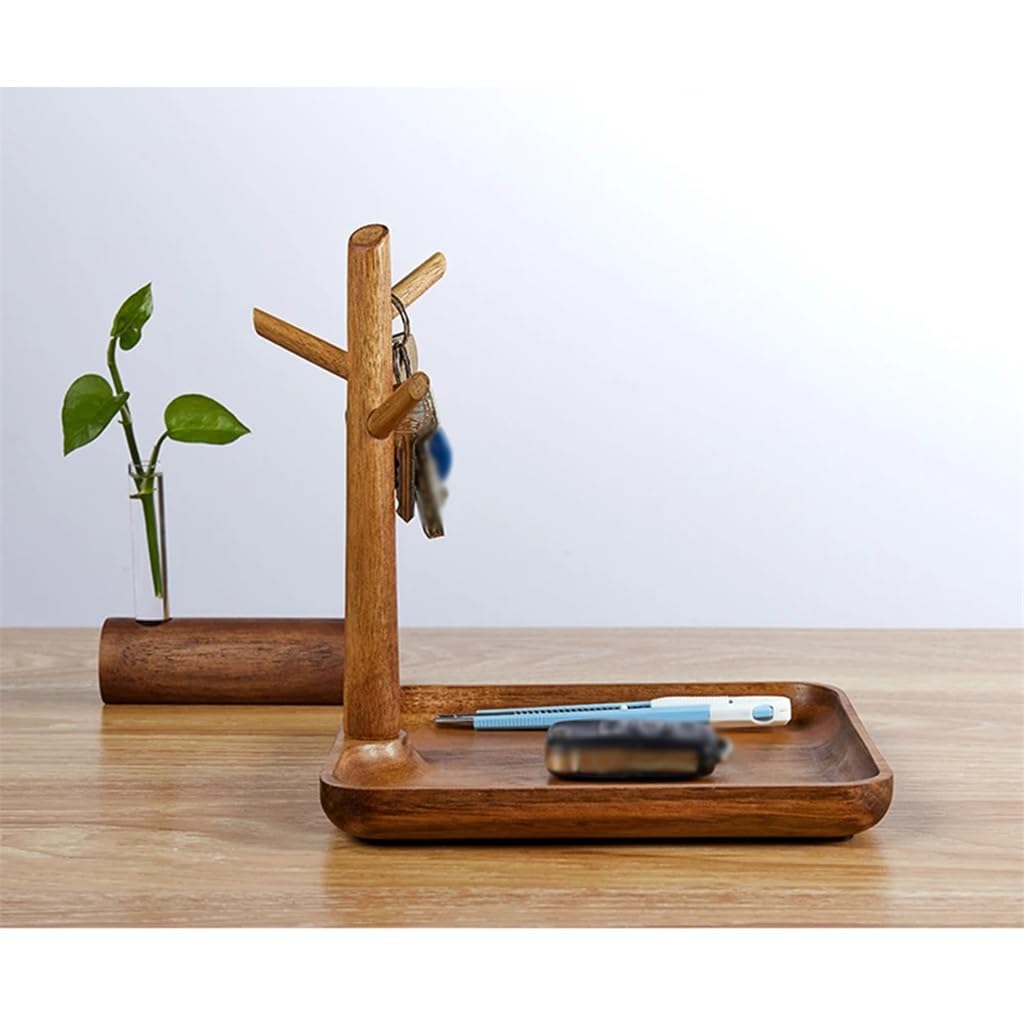FMURY - Bandeja de almacenamiento de madera para teléfono, llaves, joyas, organizador de escritorio, decoración del hogar, mesa, entrada, contenedor de almacenamiento