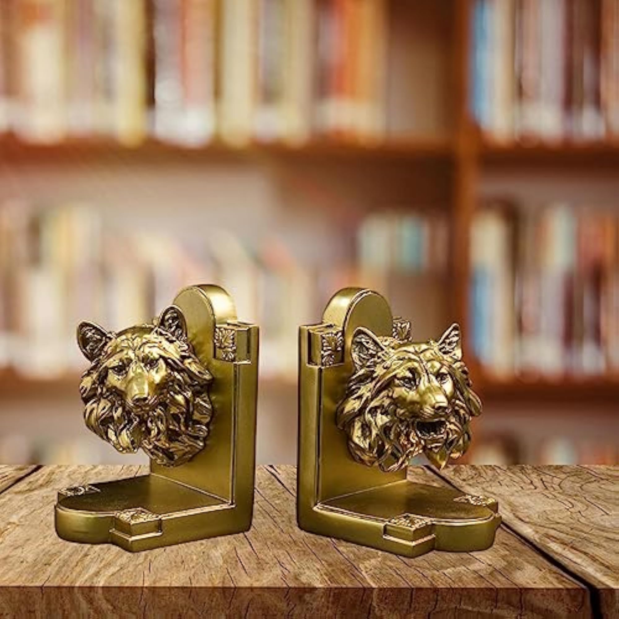 Decorative Bookends for Heavy Books, Wolf Design