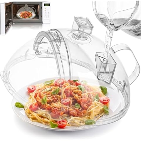WENWELL Microwave Splatter Cover with Water Steamer, 12 Inch, Foldable Dish Bowl Plate Serving Lid, BPA-Free Clear Plastic, Protects Food Splashes Cover