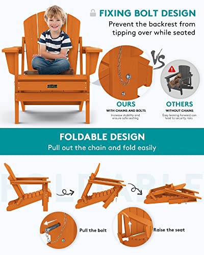 Serwall Folding Adirondack Chair Patio Chair Lawn Chairs Outdoor Chairs Adirondack Chairs Weather Resistant For Patio Deck Garden, Backyard Deck, Fire Pit & Lawn Furniture - Orange #TOP4
