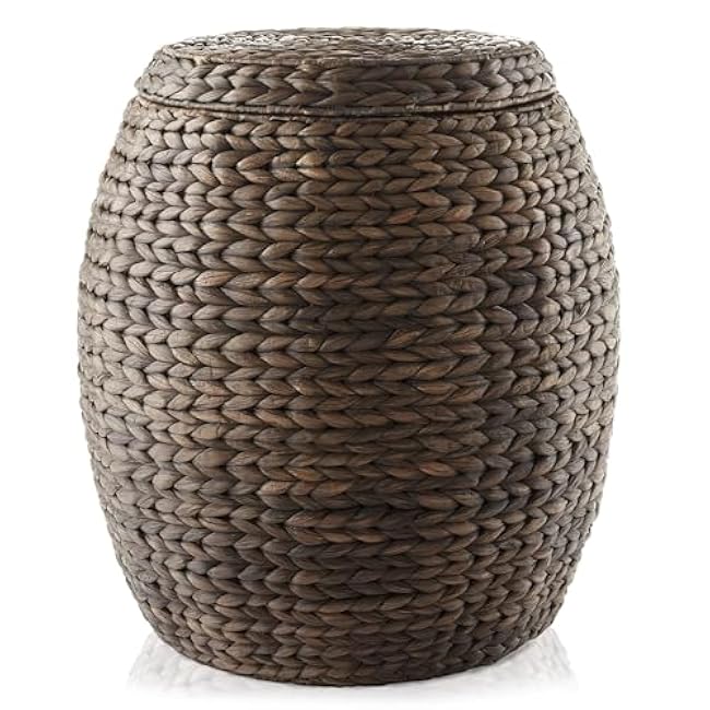 Casafield Round Storage Basket with Lid - Espresso, Handwoven Water Hyacinth Organizer for Laundry, Blankets, Plants, Bedroom, Living Room, Home Office