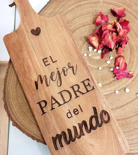 Tabla de Cocina Personalizada 12 x 38 cm, Regalo Día del Padre Personalizado, Día de la Madre, Tabla de Cortar de Madera Grabada con Mensaje Bonito