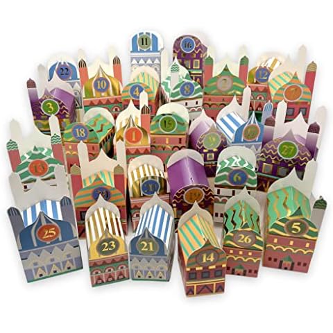 Ramadankalender zum Befüllen - 30 bunte Geschenkschachteln zum Basteln - 30 Faltschachteln mit Golddruck zum Dekorieren - Ramadan Kalender & Zahlenaufkleber - Eid Mubarak Cover
