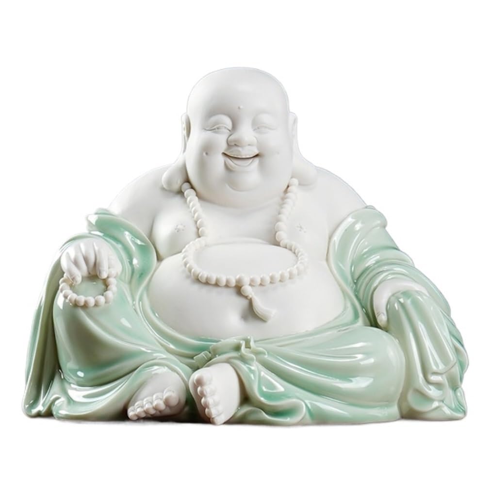 GAOJUNAN Buddha Statue,Zen Altars, 8.2 Inch Laughing Buddha Statues Sculptures Ceramic Statue Home Decor Car Ornament Desk Shelf Decoration(A)