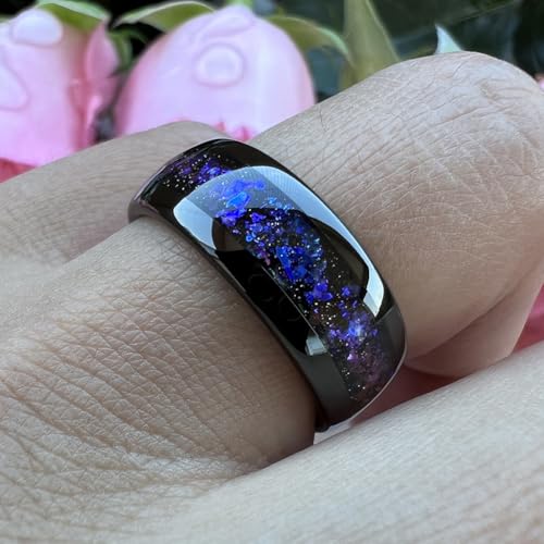 TUTISS 8mm Black Tungsten Rings for Men Women Orion Nebula Opal Galaxy Fragment Inlay Fashion Jewelry Engagement Wedding Promise Band Polished Shiny Comfort Fit Size 10.5 by TUTISS - Used condition - Image 5