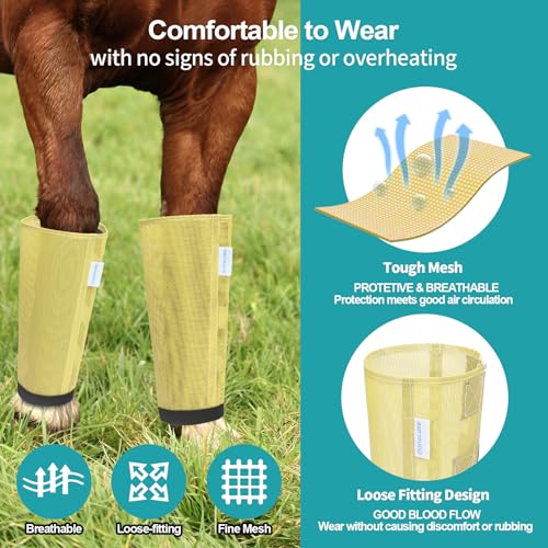 Image of Mesh Horse Fly Boots Set of 4, Loose Fitting Leggings for Horses, Reduce Stressful Stomping, Breathable Adjustable and Universal Fit for 4 Legs, Reliable Stay Put (Pale Yellow)