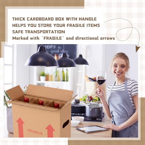 Image of Tatuo 10 Pack Wine Box for Moving, 3 Bottle, with Divider, 13 x 11 x 5.3 in | Liquor Shipping Packing Box Bulk, Corrugated Cardboard, Reinforced Bottom, Break Resistant, Heavy Duty, Cellar Storage