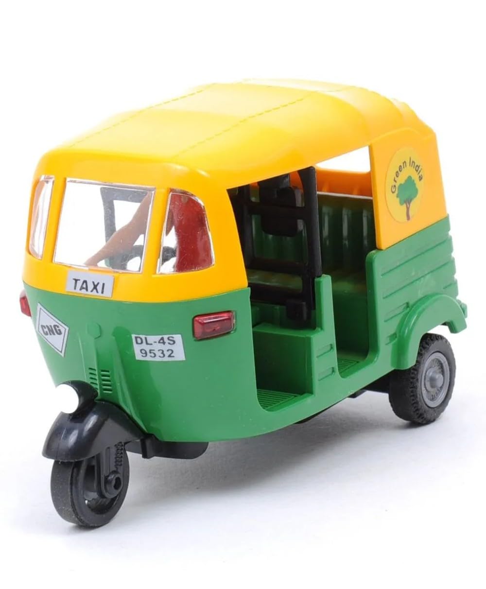 Tzoo Technology and You Plastic Pull Back Action Auto Rickshaw Toy for Kids | Friction Powered CNG Auto Toy | Miniature Vehicle Toys | Ideal Gift for Kids - Multicolor (Pack of 1)