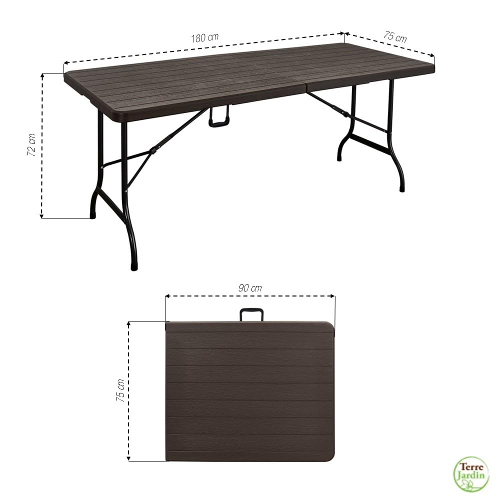 TERRE JARDIN - Table Pliante, 8 Places 180 x 74 x 74 cm 175 kg Max - Table Pliante Exterieur, Interieur Rectangulaire - Table de Jardin Pliante Blanche, Buffet, Fêtes, Camping - Stable et Robuste