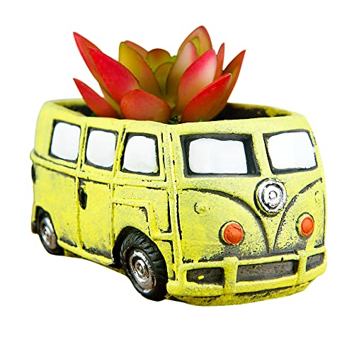 Ascrafter Cute Succulent Plants Planters Small Planters with Drainage Hole Flower Pots for Home Indoor Outdoor Garden Decoration (Yellow Bus)