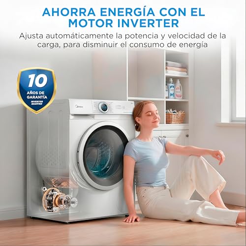 Miniatura 8 de Midea Lavadora 10kg Carga Frontal 1950w, 1400 Rpm Con Motor Inverter - Lavadoras Con 15 Programas Y Tecnología Healthguard - Washing Machine Bajo Consumo, Lavado Rápido, Función Vapor Y Modo Eco