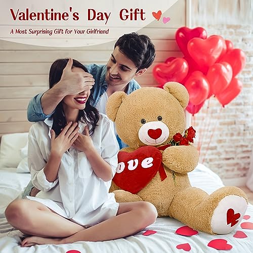 Image of MorisMos Love Heart Giant Teddy Bear 4.3ft, I Love You Large Bear for Girlfriend, Soft Valentine Stuffed Animals Plush Gift for Boyfriend, Brown, 51Inch