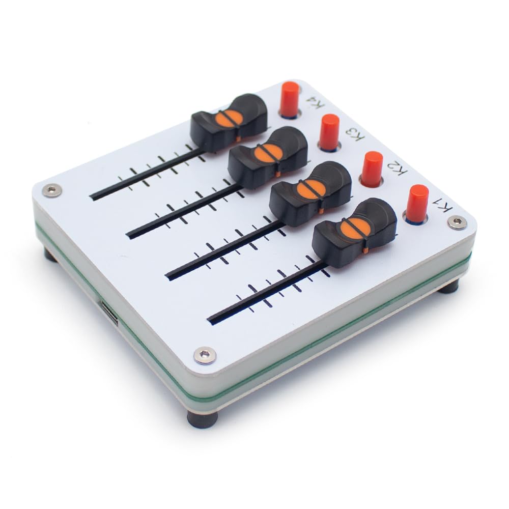 Toplionace Controller MIDI a 4 Canali con Fader da 45mm e 4 Pulsanti, USB-C, Plug & Play per Software Daw Musicali.