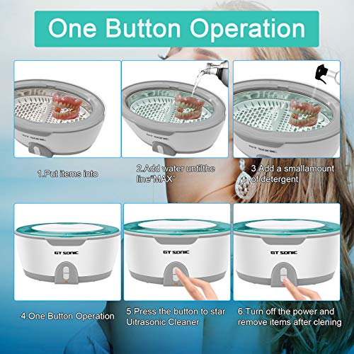 Ultrasonic Cleaner,450ml Ultrasonic Dental Cleaner with Special Denture Tray&Handle,40kHz Ultrasonic Jewelry Cleaner with 5min Auto Shut-Off for Denture Jewelry Necklaces Rings Glasses Watches