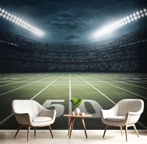 Tapete 3D Fototapete American Football Feld 250X175Cm Wandtapete Wandbilder Sportthema Druck Foto Tapeten Wanddekoration Für Wohnzimmer Schlafzimmer Armeegrün Tapete Motivtapeten