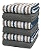 6 Pack Large Popcorn Striped and Solid Kitchen Towel Set / 16" x 26"/ Thick, Plush 100% Ring-Spun Cotton / 3 Yarn Dyed, 3 Solid Dyed Variety Pack/Grey Luxury Hand Towels