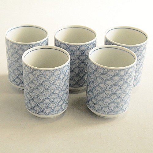 Amazon | 【美濃焼】藍の青海波 湯のみ 湯飲み 5客セット | 美濃