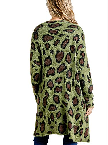 Umgee Womens Fuzzy Animal Print Open Front Cardigan Sweater (1X, Olive) #TOP1