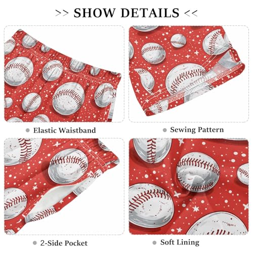 ALAZA Funny Ball Baseball Star Red Pajama Shorts Elastic Waist Casual Sleep Shorts with Pockets Size 6-143