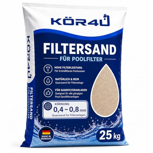 kör4u Filtersand 25 kg Quarzsand Körnung 0 4-0 8 mm Filtermedium für Sandfilteranlagen und Poolfilter Aquariumsand