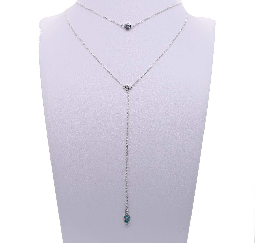 925 Sterling Silber Damen Elegent Halskette Double Layer Delicate Emaille Lariat Halskette