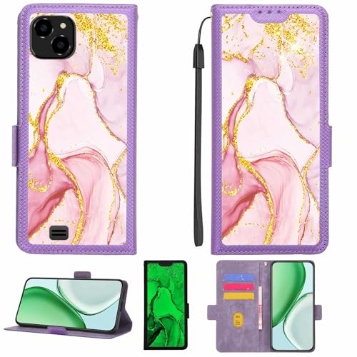 Aroepurt Case Compatible for Mintt Cool M5 Phone Case Flip Cover [with Tempered Glass Screen Protector][RFID Blocking][Gold Glitter+Luminous] LPT-FDL