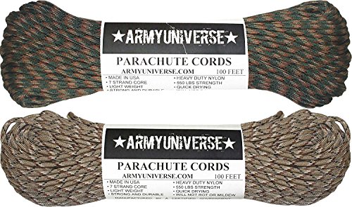 Army Universe Woodland & Desert Camo 550LB US Paracord Value Pack - 200 Feet!